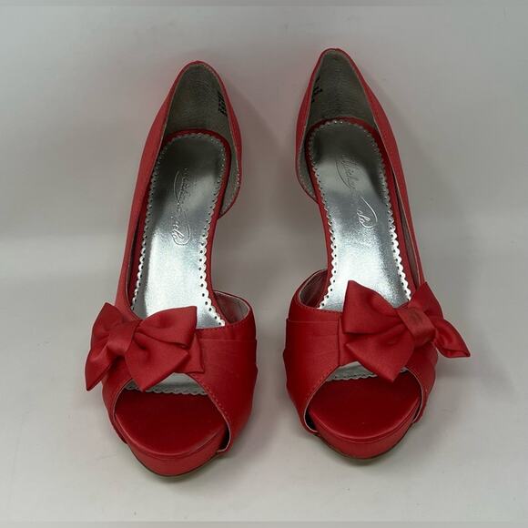 MICHELANGELO MARIBELLE- Peach Satin Bow Heels - Picture 3 of 10